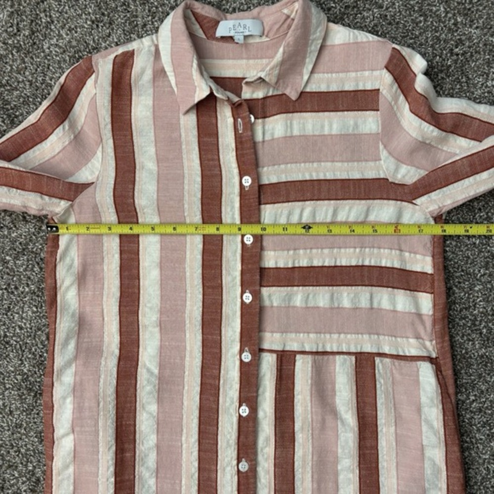 PEARL By Lela Rose Shirt Dress Size S Striped Midi Buttons Linen Neutral Classic - Picture 8 of 11